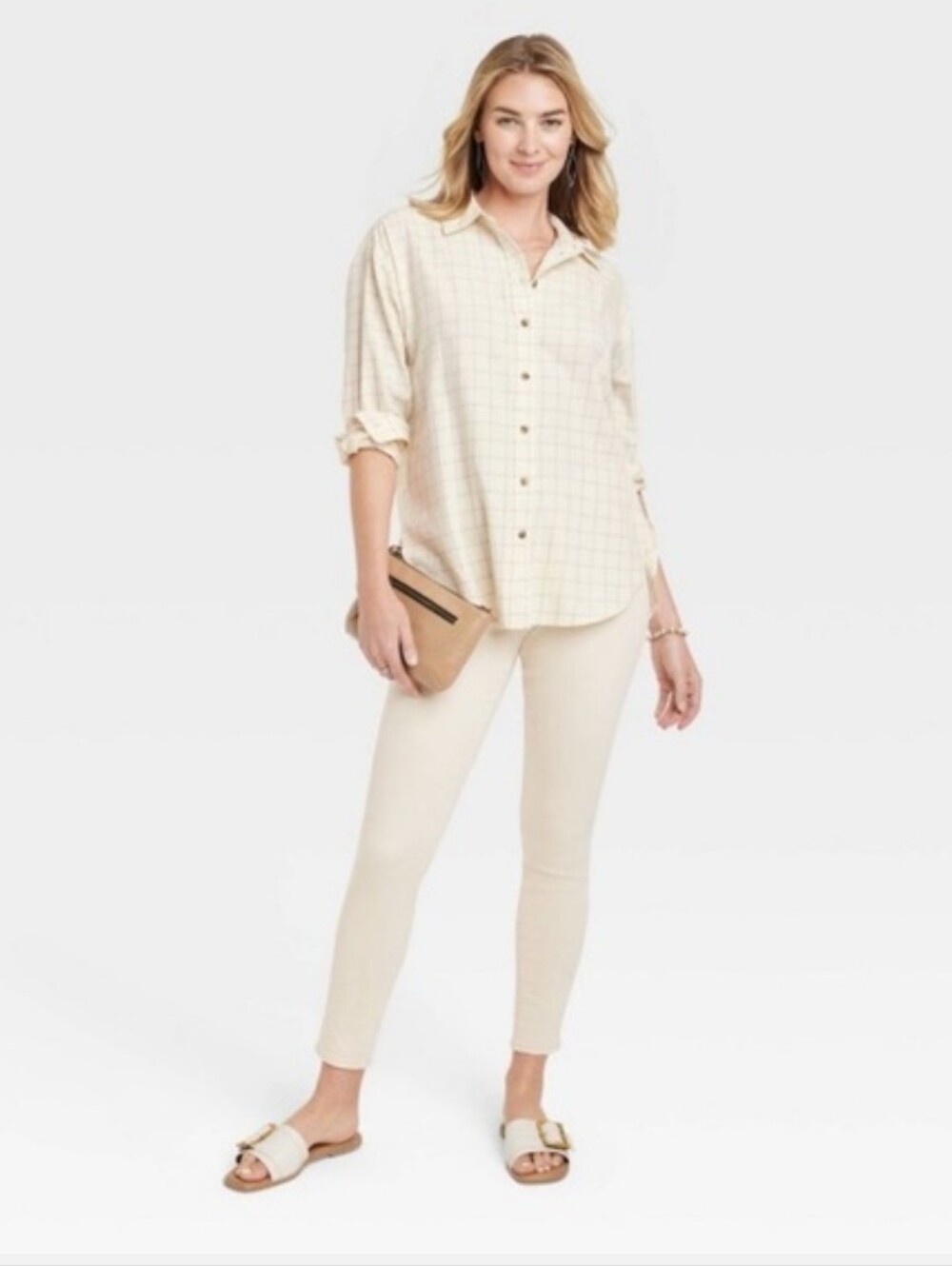 Universal Thread Cream Windowpane Cotton Button-Down Shirt Size XL Office Casual